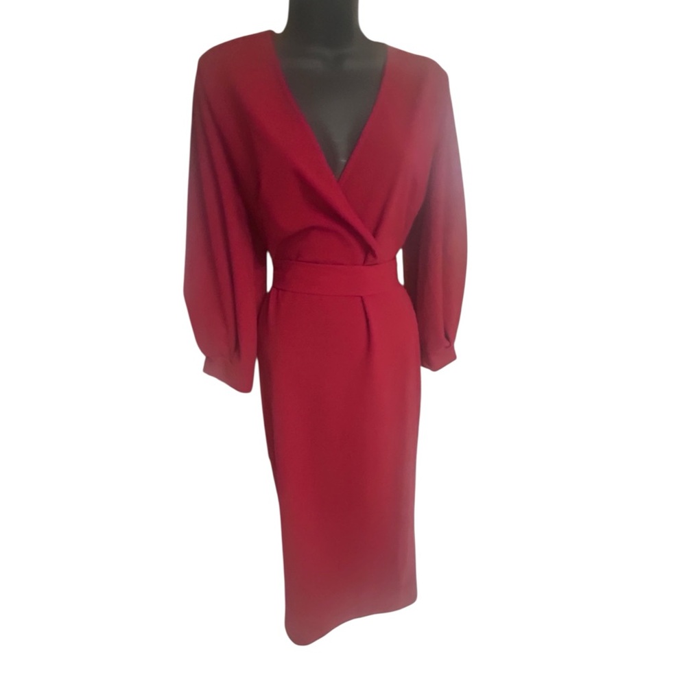 SHEIN Burgundy Gorgeous Long Sleeve Wrap Dress Sz L - Picture 6 of 11